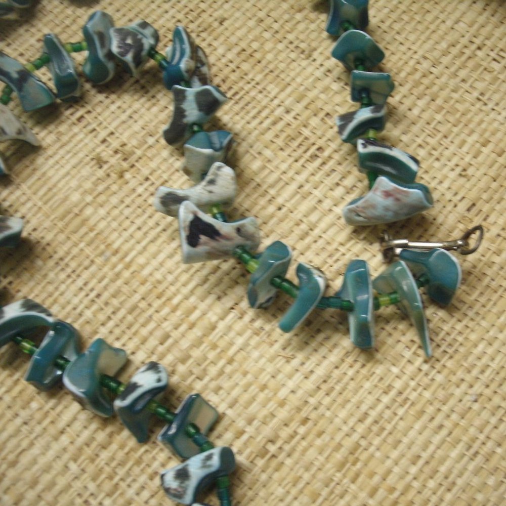 Handmade Blue Dyed Shell & Seed Bead Necklace - Picture 3 of 16